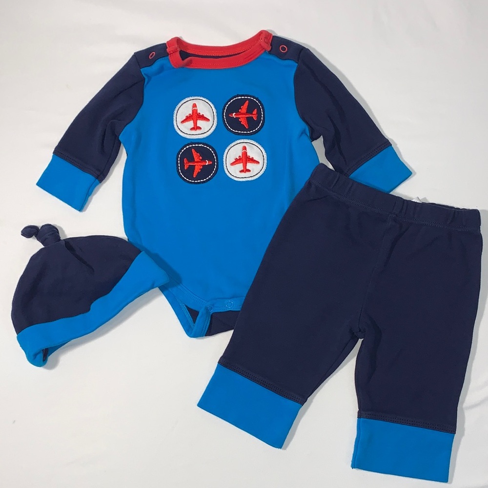 Offspring Navy and Red 3 Piece Airplane Outfit Size 3 Months